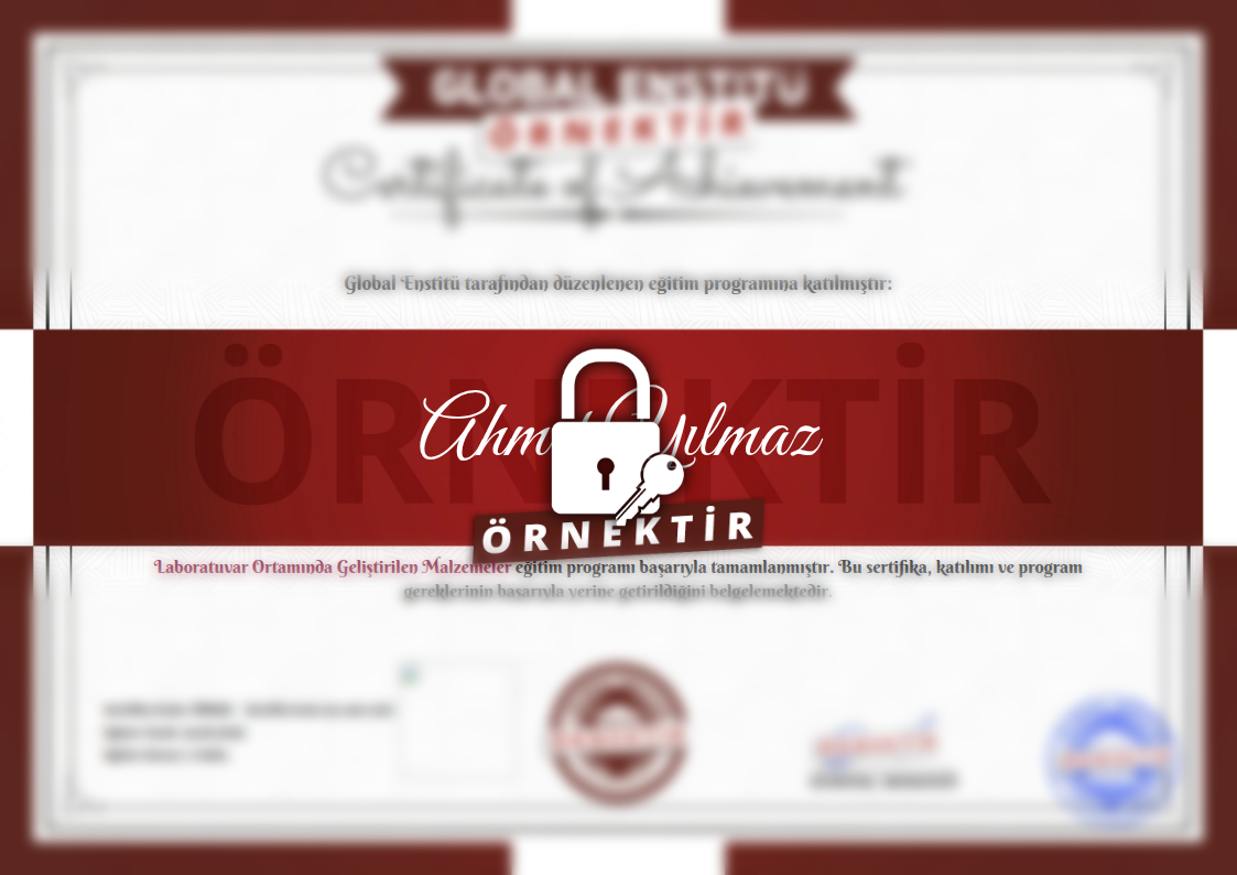 Örnek Laboratuvar Ortamında Geliştirilen Malzemeler Sertifikası